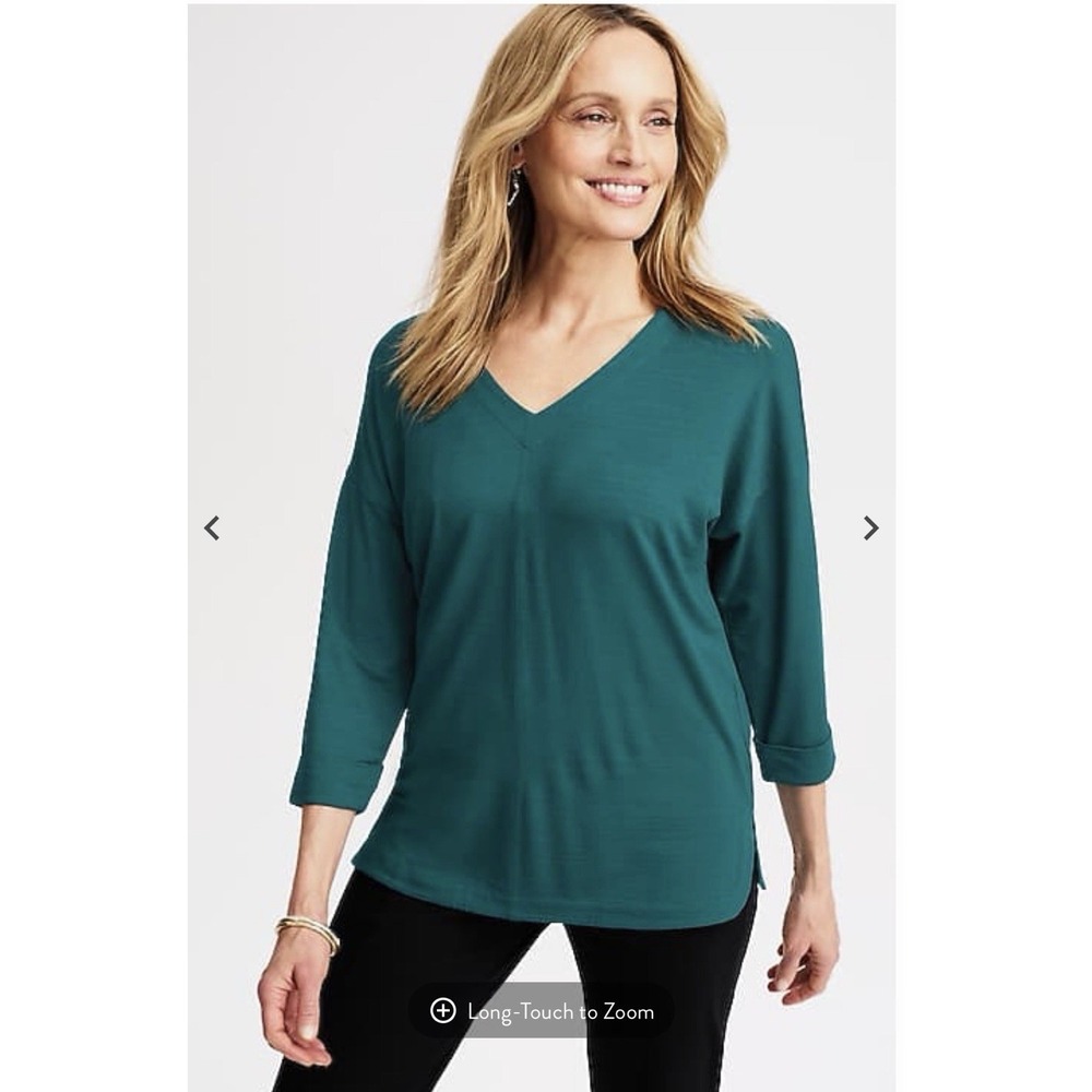 J. Jill Wearever Size-M Top Teal Green Rolled-Cuff Slub-Knit $75